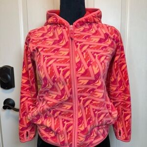 Slalom Youth Sz M 8 Bright Pink Peach Geometric Patterned Zip-Up Hoodie Fleece